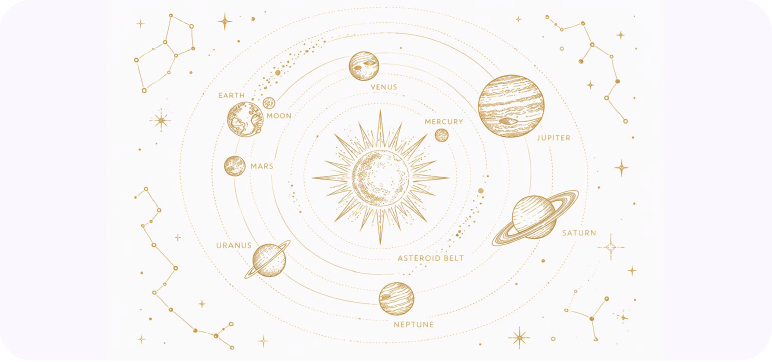 Illustrated solar system showing the planets used in astrology